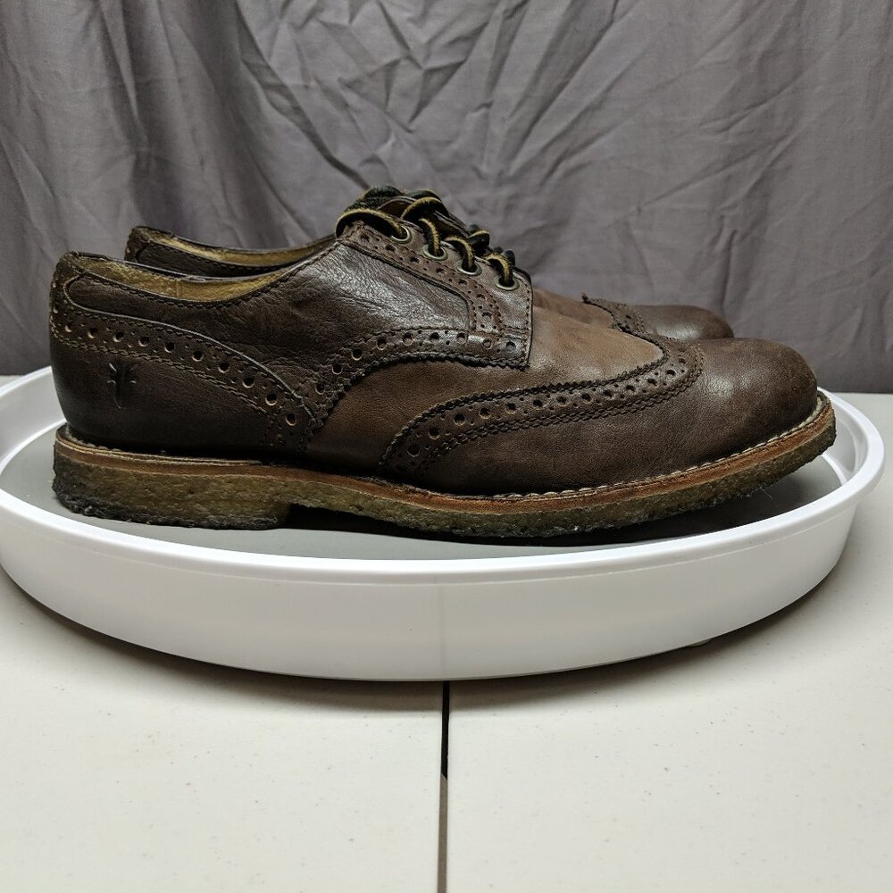 Frye Hudson Brown Leather Wingtip Wing Tip Oxford Derby Shoes Crepe Gum Outsole